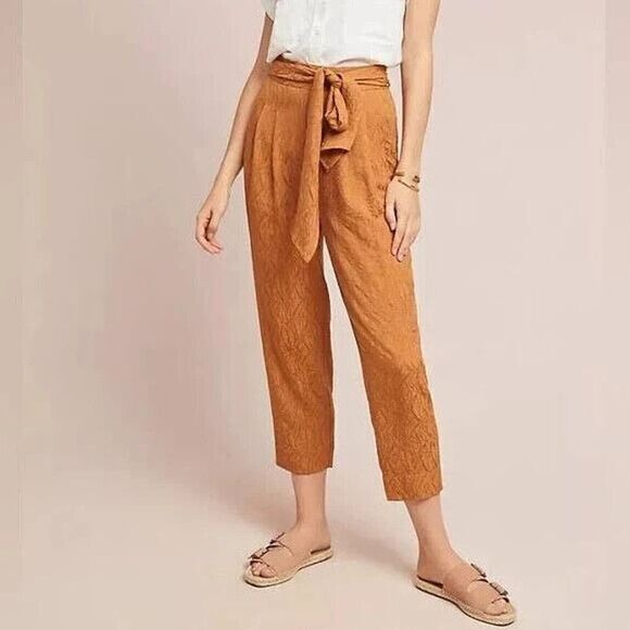 Anthropologie ett:twa Aubade Tie Waist Golden yellow cropped Pants size US 12 - Picture 1 of 7